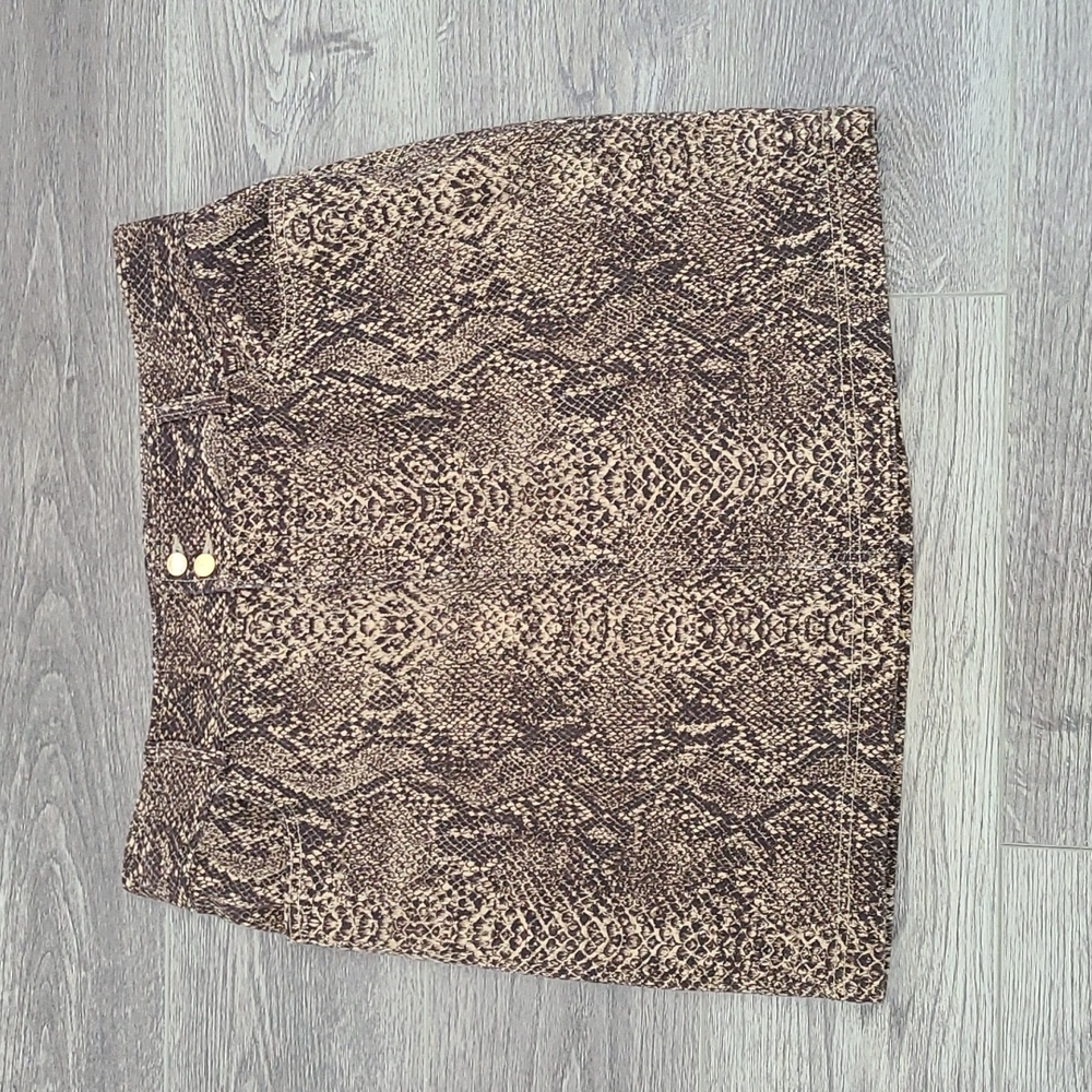 Chaps Brown Snakeskin Print  Denim Skirt